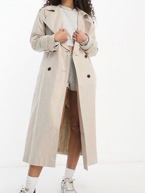 ASOS DESIGN linen mix trench coat in natural size 14